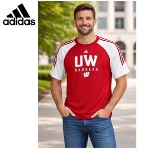 Adidas badgers red/white polyester t-shirt